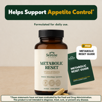 Metabolic Reset bottle and guide with appetite-control support claim and full FDA disclaimer.
