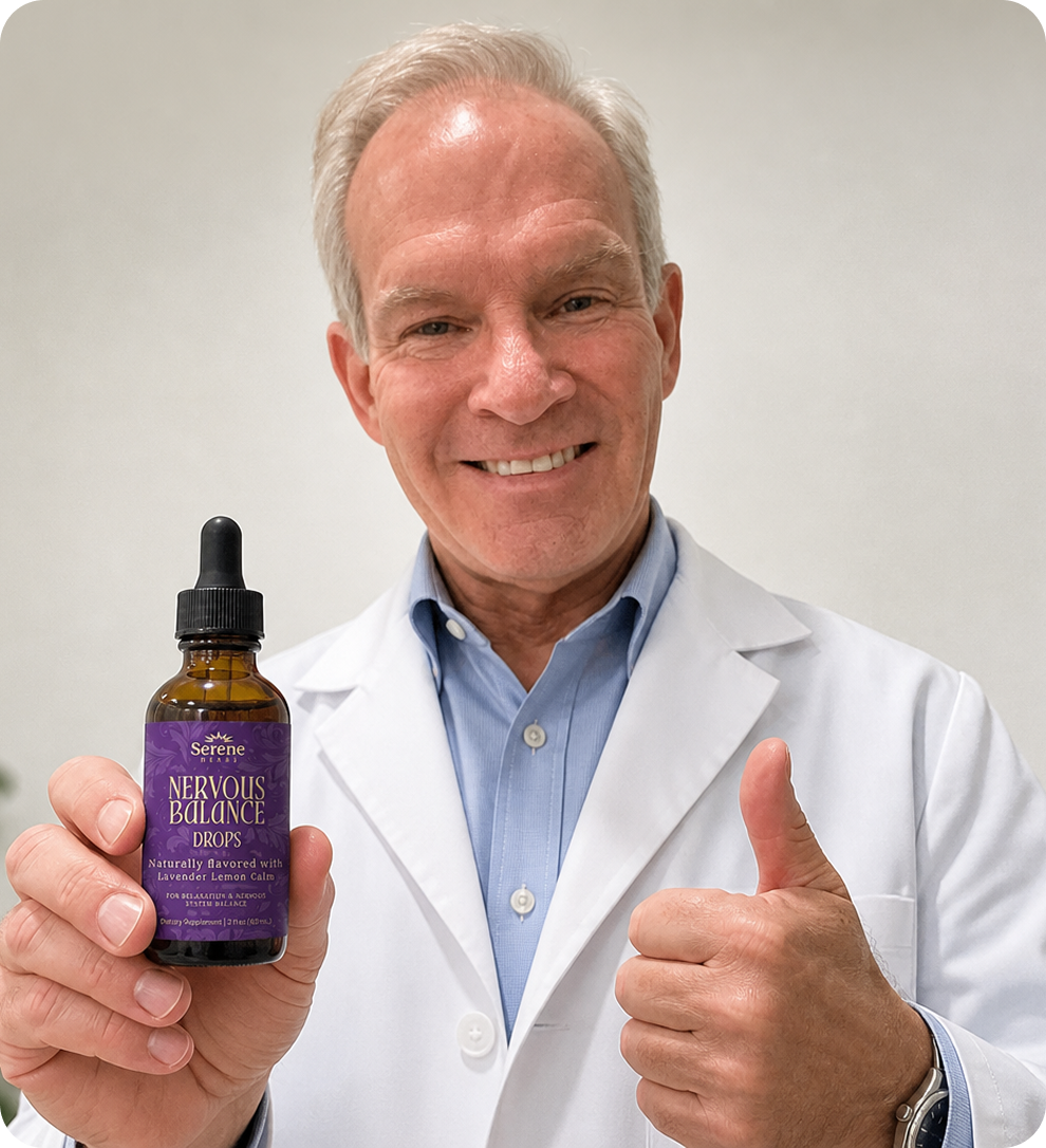 Doctor holding Nervous Balance Drops