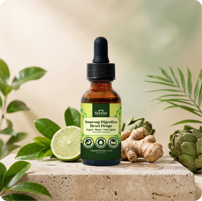 Serene Herbs Soursop Daily Gut Drops with lime and herbs