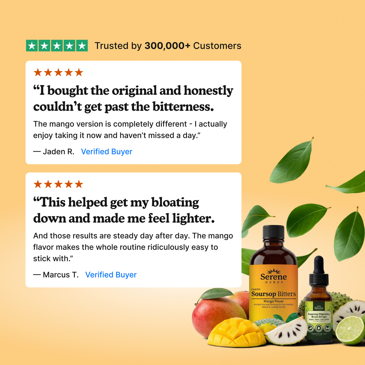 Review Snapshot · Trusted By Over 300,000 Customers · Jaden R. · Marcus T.
